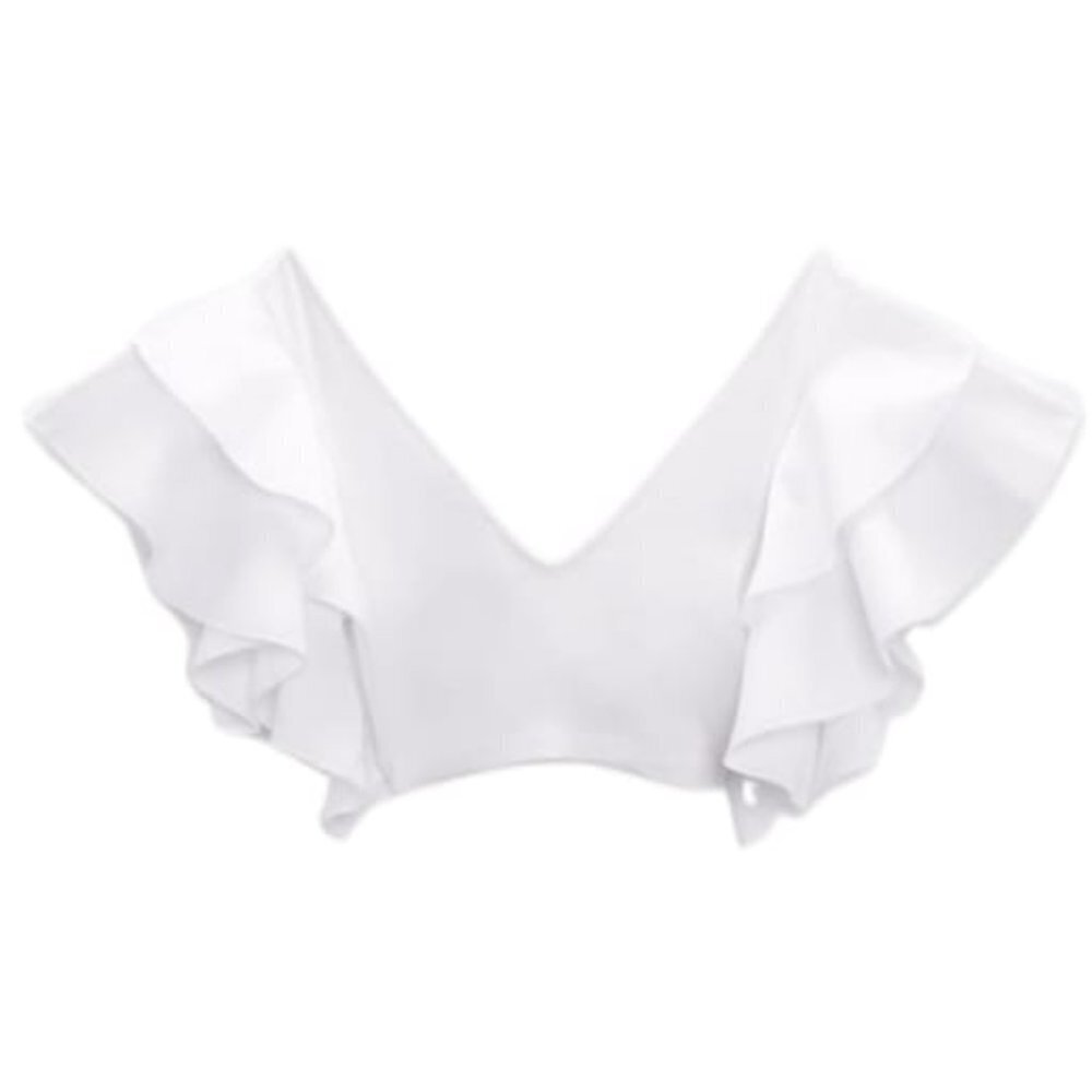 NEW ZARA RUFFLED CROP TOP WHITE | 4174/634 - Picture 2 of 6